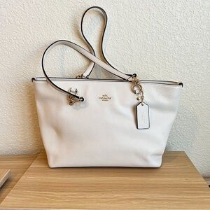 Coach Pebbled Leather Shoulder Purse - Cream